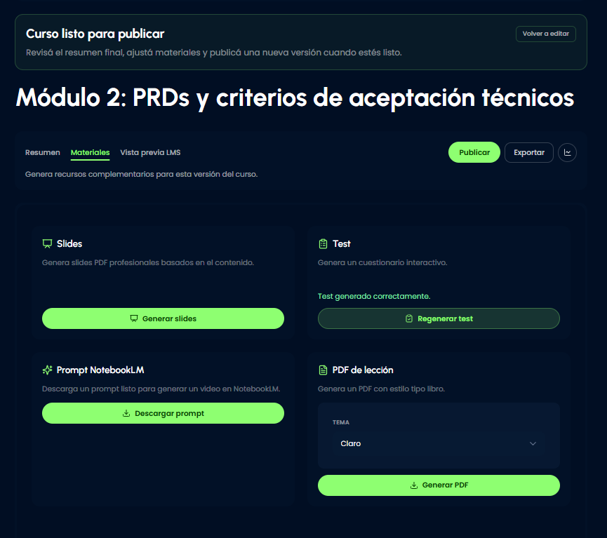 Generación y preparación de materiales reutilizables para publicar con más consistencia.