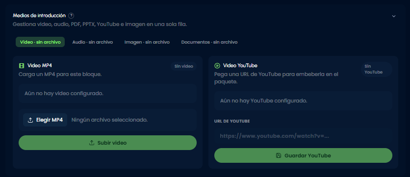 Gestión de recursos introductorios para enriquecer cada curso desde el primer bloque.